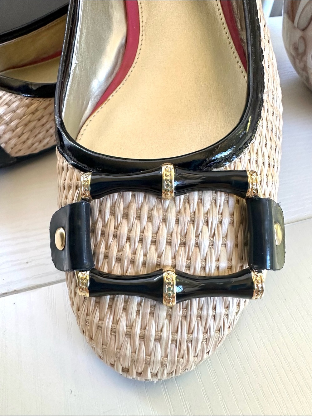 Liz Claiborne Aleya Raffia Ballet Flats Woven Coastal Natural Black Size 9M - Picture 2 of 9